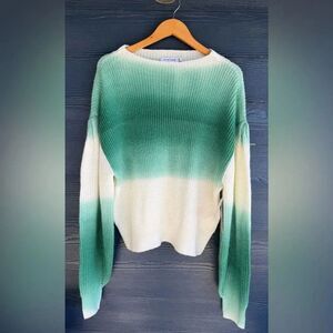 JustFab XXL Green Ombre Knit Sweater Oversized Cozy Casual Boho Pullover